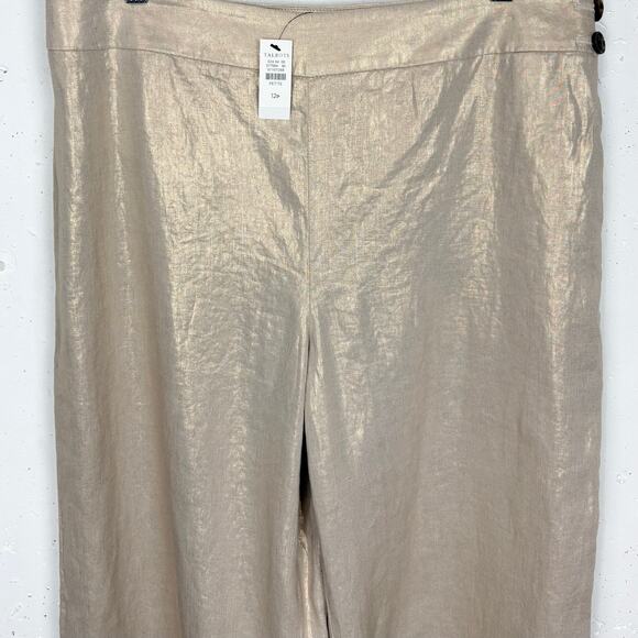 Talbots Womens Linen Cropped Wide Leg Pants Gold Flat Front Side Zip Size 12P - Picture 7 of 8